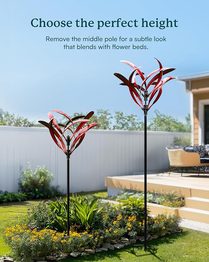 Cyan Oasis 82 inch Wind Spinners Outdoor - Extra Large Metal Wind Sculptures & Spinner with Stake, Big Clearance Windmills for The Yard and Garden, Tall Yard Art Decor-Burgundy Red