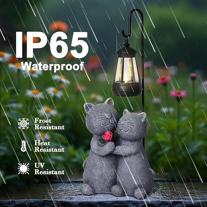 Outdoor Cat Garden Statues with Solar Lantern, Solar Lantern Cat Figurines Decor for Yard, Lawn, Porch & Patio, Unique Housewarming/Birthday Gifts for Women