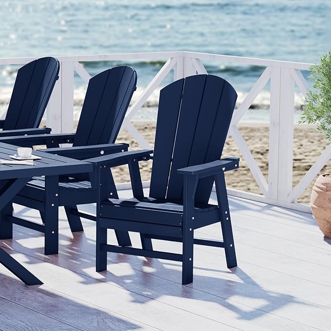 WestinTrends Malibu Malibu Outdoor Patio HDPE Plastic Adirondack Dining Chair Navy Blue