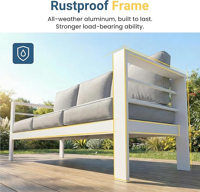 Wisteria Lane Aluminum Patio Furniture Set for All Weather, Oversized Metal Outdoor Furniture Set with 27.5" Deep Seat and 10" Back Cushion, Patio Conversation Sets with Wide armrest, White