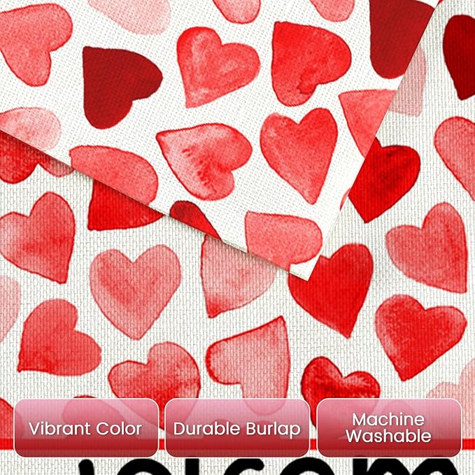 Valentines Love Hearts House Flags for Outdoor Decoration, Welcome Love Hearts Large Yard Flag, Decorative Anniversary Wedding Seasonal Farmhouse Holiday Outside Decor 28x40 Inch Vertical Double Sided