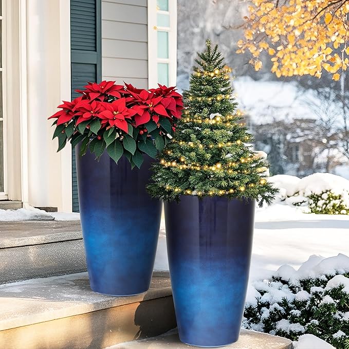 Ultym 22.8" H Gradient Blue Planters for Outdoor Plants, Set of 2 Large Flower Pot with Drainage Hole, Weather-Resistant for Porch,Garden,Patio or Indoor Use