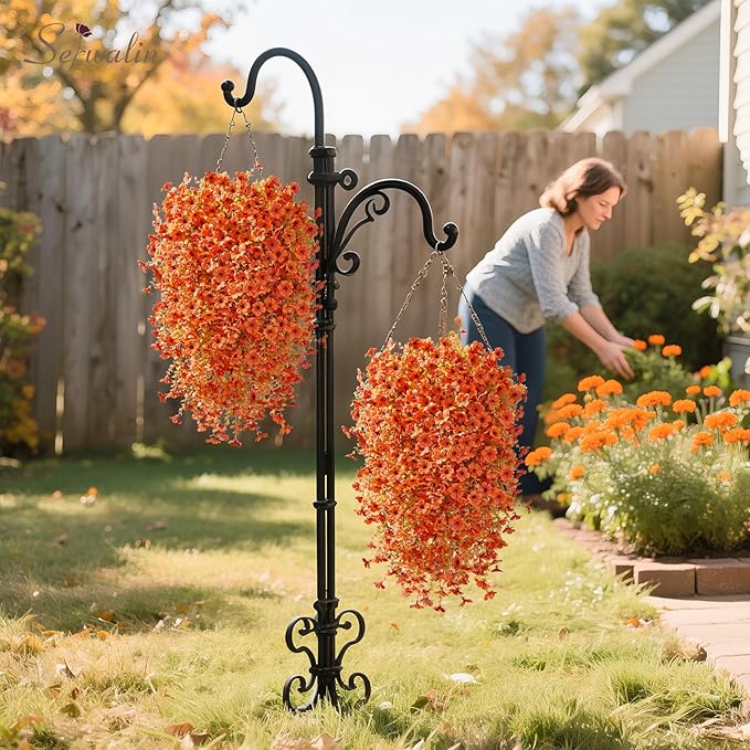 Serwalin 8PCS Artificial Fall Flowers for Outdoors Decoration, Realistic Silk Artificial Fall Hanging Flowers for Patio, Garden, Porch, Window, Outside (Fall Orange,8PCS)