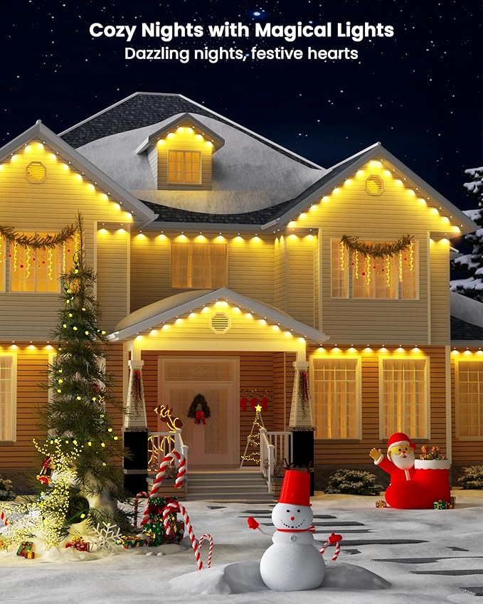 Gefolly Permanent Outdoor Lights Pro, 100ft with 60 RGBW Double-LED Lights 111 Scene Modes for Daily, Halloween, Christmas, IP67 Waterproof for Outdoor Decor, Works with Alexa, Google Assistant, White