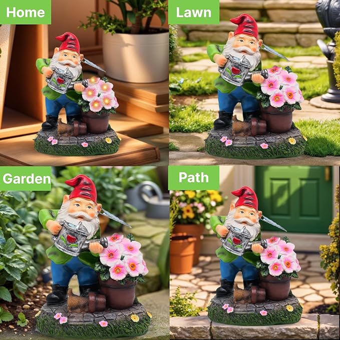Lnzhauscia Garden Gnome Statues Decor with Solar Lights, Outdoor Decorations for Yard Porch Lawn Balcony Patio, Housewarming Gifts