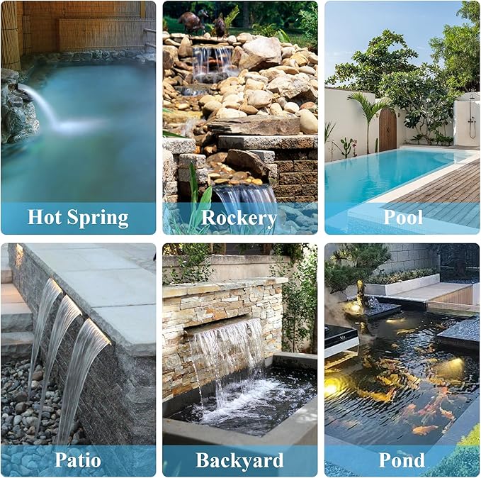 24 Inch Pool Fountain 304 Stainless Steel Waterfall Spillway with Pipe Connector Kits, Wider Water Flow Sheer Descent Platform Water Feature Fountain for Swimming Pool, Outdoor Garden Decor