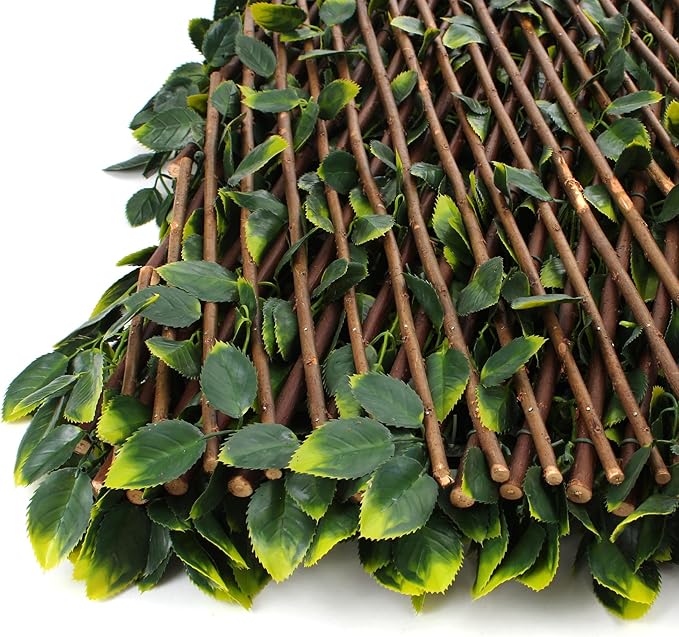 3rd Street Inn™ Leaf Trellis - Bamboo Greenery Panel - Boxwood and Ivy Privacy Fence Substitute - DIY Flexible Fence Panel (4, White Rose Rattan)