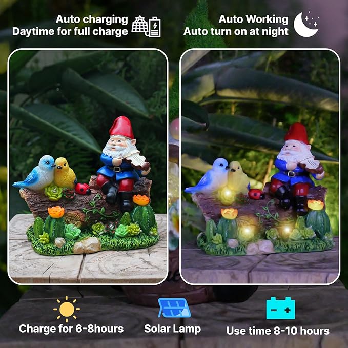 Garden Gnome Statues Decor with Solar Lights, Outdoor Decorations for Yard Porch Lawn Balcony Patio, Housewarming Gifts