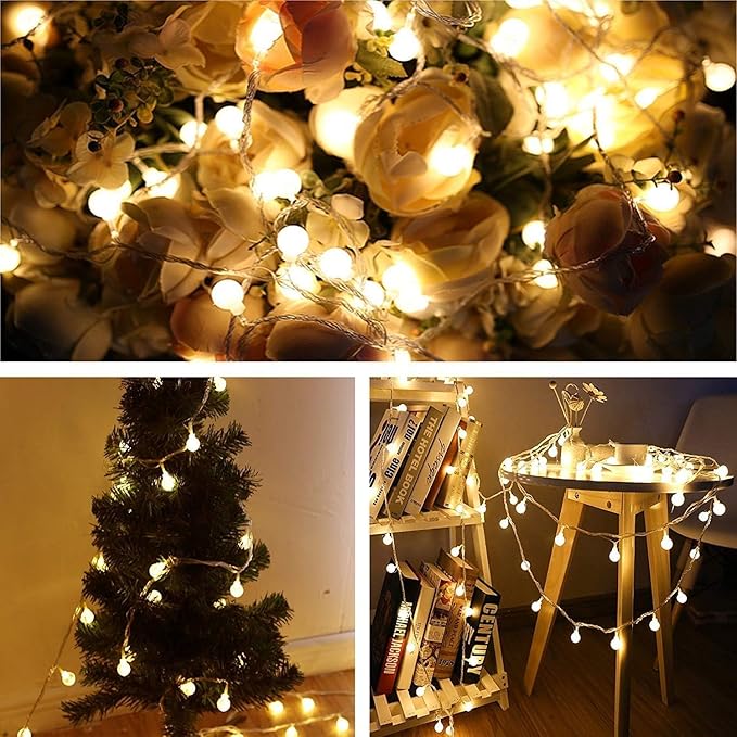 33ft 80 LED Globe String Lights – USB Powered Warm White Fairy Lights for Bedroom, Patio, Wedding, Party & Indoor Outdoor Decor