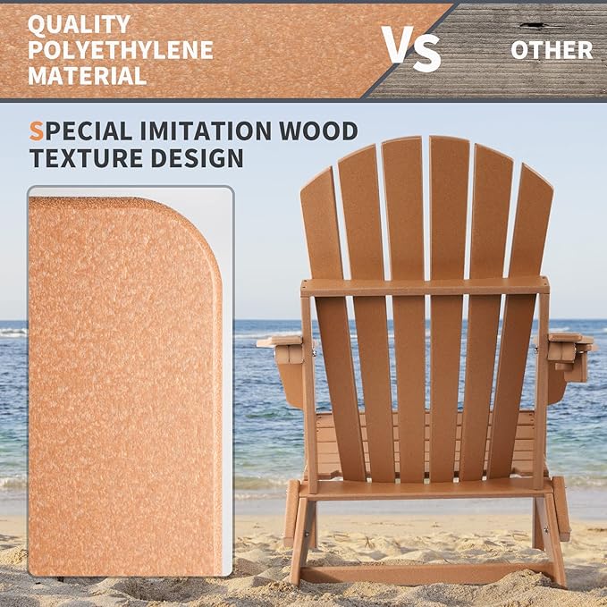 FUNBERRY Folding Adirondack Chair Set of 3, All Weather HDPE Fire Pit Chairs with Cup Holder for Outdoor