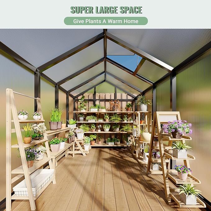 6X8FT Outdoor Greenhouse, Aluminum Polycarbonate Green House, Green Houses for Outside with Sliding Doors, Ajustable Roof Vent, Withstands Bad Weather for Garden, or Backyard, Black