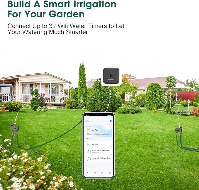 Irrigation System Controller,Smart Water Timer with 2 Outlet,for Lawns, Dark Gray-Brass Inlet & Plastics Outlet (2-Outlet)