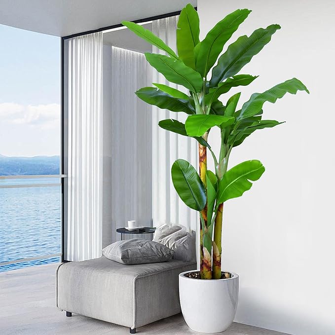 Artificial Banana Tree 7.4ft(88in) Tall Faux Banana Leaf Plant with 16 Leaves, Fake Realistic Tropical Plants Perfect for Home Garden Yard Patio Living Room Decor Indoor (7.4feet,1Pack)