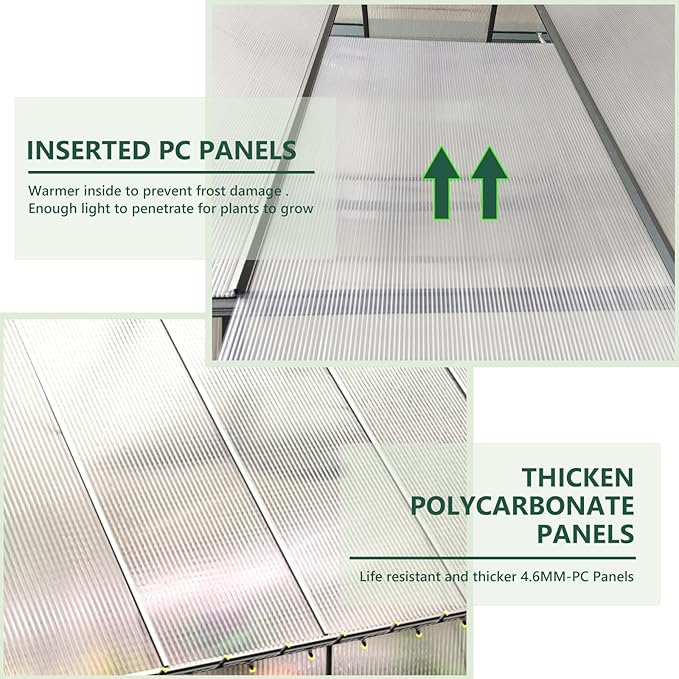 Green House for Outside, Greenhouse for Outdoor, Walk-in Garden Greenhouses, Heavy Duty Polycarbonate Greenhouse, Backyard Green Houses (8x12)
