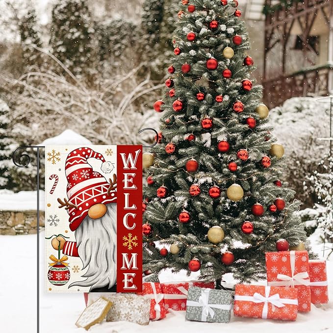 Christmas Gnomes Garden Flag 12x18 Double Sided Vertical Outdoor Flag for Outside Xmas Farmhouse Flag Winter Holiday Yard Lawn Garden Banner (Christmas Gnomes)