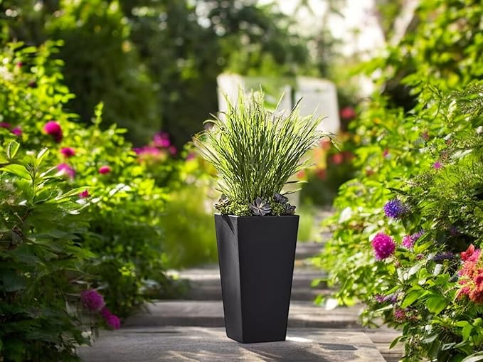Member Mark Tall Square Planters for Indoor and Outdoor Plants, 28.5" Tall Plants Pot Outdoor/Indoor, Large Flower Planter Pot, Rectangular Planter Garden Pots. (Black, 1 Piece)