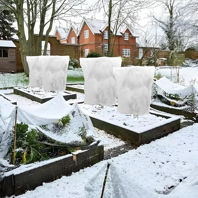 4 Pack Winter Plant Covers Freeze Protection, 47 "x 31" Thickened Frost Blankets for Outdoor Plants, Fruit Trees, Shrubs & Potted Plants | Reusable Cloth Plant Covers Jacket with Drawstring-White