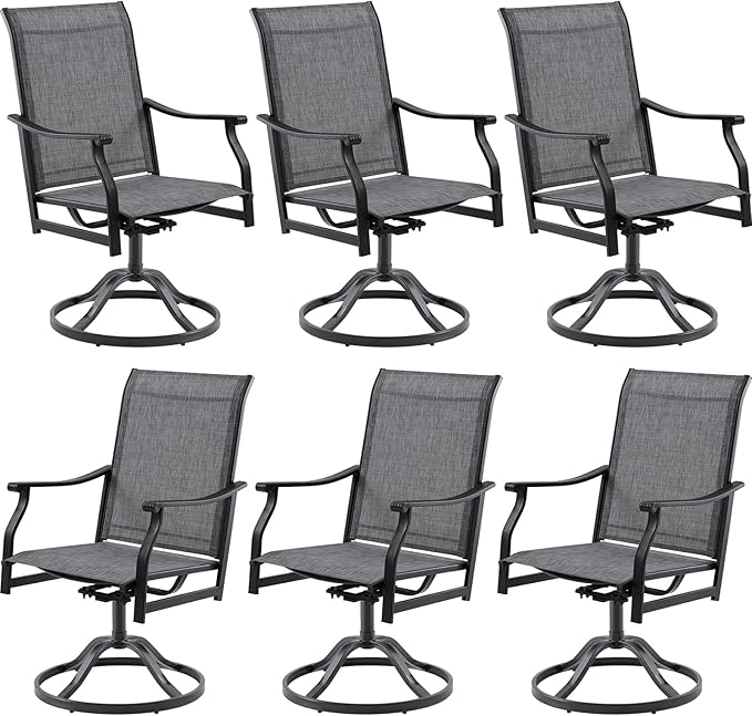 Soohow Swivel Outdoor Dining Chairs Set of 6, Patio Swivel Dining Chair with Textilene Fabric, Outdoor Metal Armchair All Weather Resistant, Ergonomic Comfort, Perfect for Patio, Backyard, Balcony