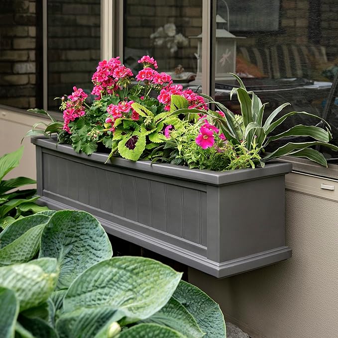 Mayne Cape Cod 4ft Window Box - Graphite Grey - 48in x 11in x 10.8in - with 4 Gallon Built-in Water Reservoir (4841-GRG)