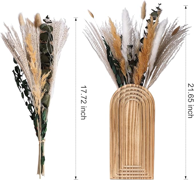 DREAMLOOM 2 Pack Wooden Wall Vases with Dried Pampas Grass and Eucalyptus Plants, Wall Hanging Planters Boho Modern Farmhouse Indoor for Narrow Spaces Entryway Bathroom Home Office Decoration, Black