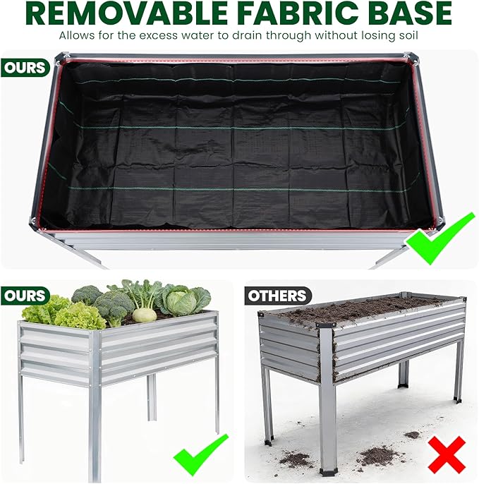 1MORE Elevated Raised Garden Bed with Legs, 48×24×32in Large Metal Raised Bed for Backyard, Patio, Balcony. Raised Planter Box with Drainage Holes for Plants Vegetables Flowers Fruits(Sliver-2pcs)