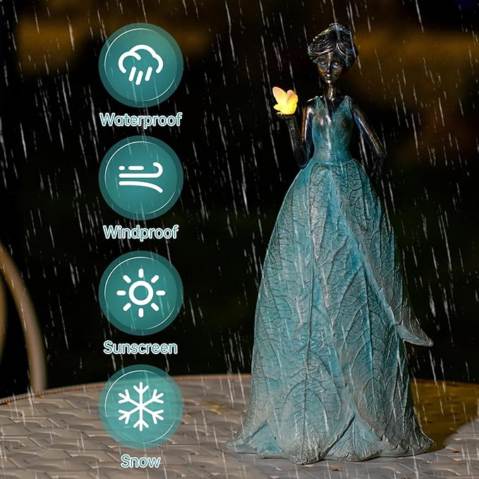 VChymm Solar Fairy Statue Collection Home Decoration 12.9 in - Leaf Angel Girls Resin Home Garden Decor for Outside or Inside Rustic Fairy Garden Outdoor Yard Figurines Gifts for Women