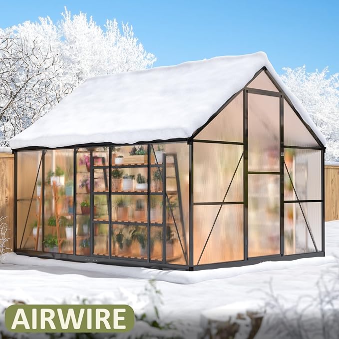 8x10 FT Greenhouse for Outdoors, Quick Setup Polycarbonate Green House with Roof Vent, Aluminum Large Walk-in Greenhouse for Outside Garden Backyard, Black