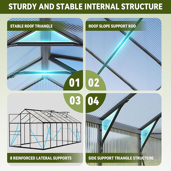 10X12 FT Greenhouse for Outdoors, Polycarbonate Walk-in Green House for Outside, Reinforced Aluminum Frame Greenhouses, Heavy Duty Garden, Patio, Backyard Flower Planting