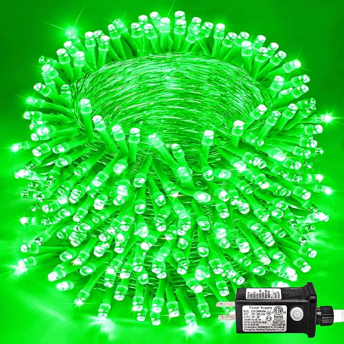800 LED Green String Lights Indoor, 262ft St Patricks Day Lights Clear Wire 8 Modes Plug in Waterproof Christmas Twinkle Fairy Light for Indoor Room Tree Party Decorations