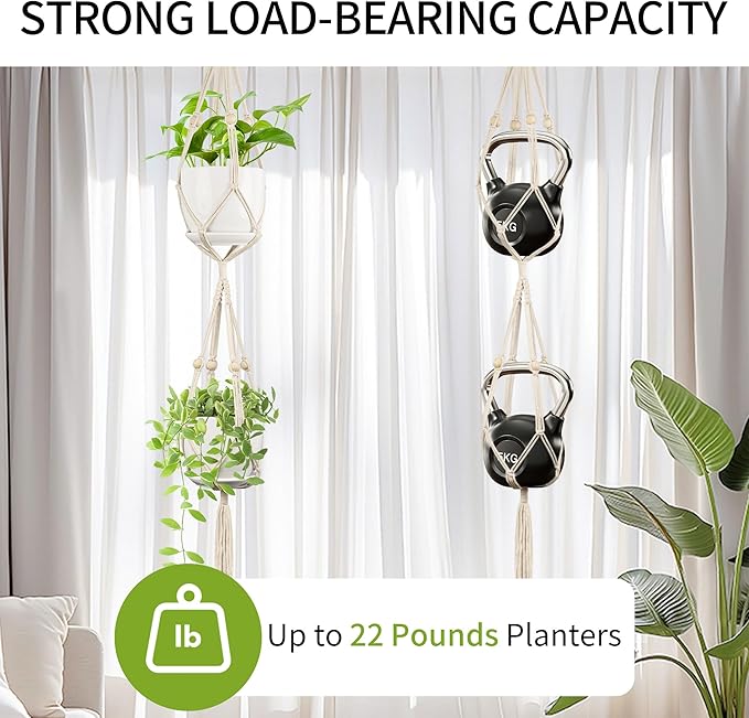 IDEEEPAN Macrame Plant Hanger - Fits 4 to 8 inches Pots for Indoor Outdoor, 49"/72" 2 Sizes Set, Ivory (POTS NOT Included)