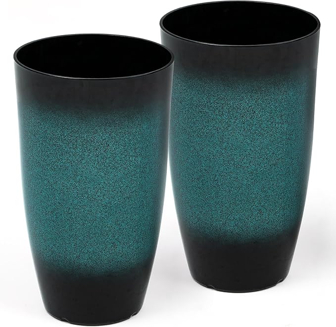 Autodaya 24" Tall Planters Set of 2, High-Density PP Ceramic-Look Outdoor Pots for Plants, Versatile Indoor/Outdoor Flower Pots w/Drainage Hole for Patio Garden Porch & Living Room Decor, Ideal Gift
