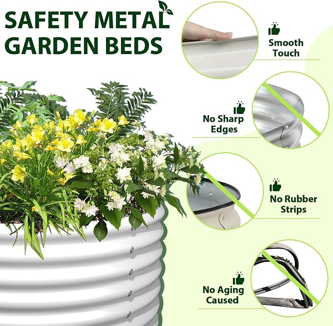 A ANLEOLIFE 6 Pcs 12X3X1.5 ft Oval Extra Large Galvanized Raised Garden Beds Outdoor for Planting Vegetables Flowers Herb, Antique White