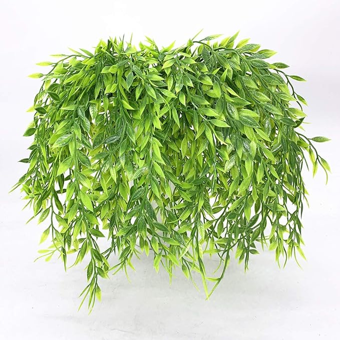 PASYOU Artificial Willow, Plastic Plants Greenery Leaves Fake Hanging Vine Faux Ivy for Home Indoor Outdoor Garden Door Wall DIY Basket Planter Filler Wedding Party Decoration UV Resistant - 4 Pack