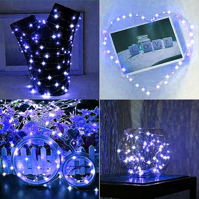 LAMPHOME Fairy Lights Plug in, 33Ft 100 LEDs Waterproof Twinkle Firefly Lights, Adaptor Included, Starry String Lights for Wedding Indoor Outdoor Christmas Patio Garden Decoration, Blue