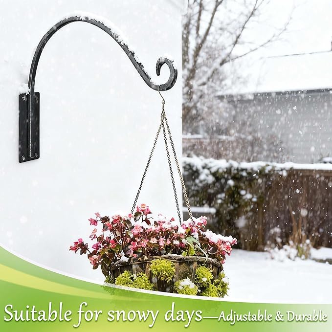 Lifyzoon Heavy Duty Plant Hanger Bracket (8"/Black) Outdoor Hand-Forged Hanging Plant Bracket Durable and Stable Bird Feeder Hanger