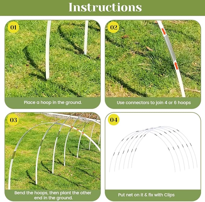 Garden Hoops 36pcs (M Size), Sunwuk Greenhouse Hoops for 2.5-5.5ft Wide Raised Bed, 6 Sets of 8.5ft Long Super Bendable Fiberglass Support Hoops Frame, Mini Greenhouse Strip for Row Cover
