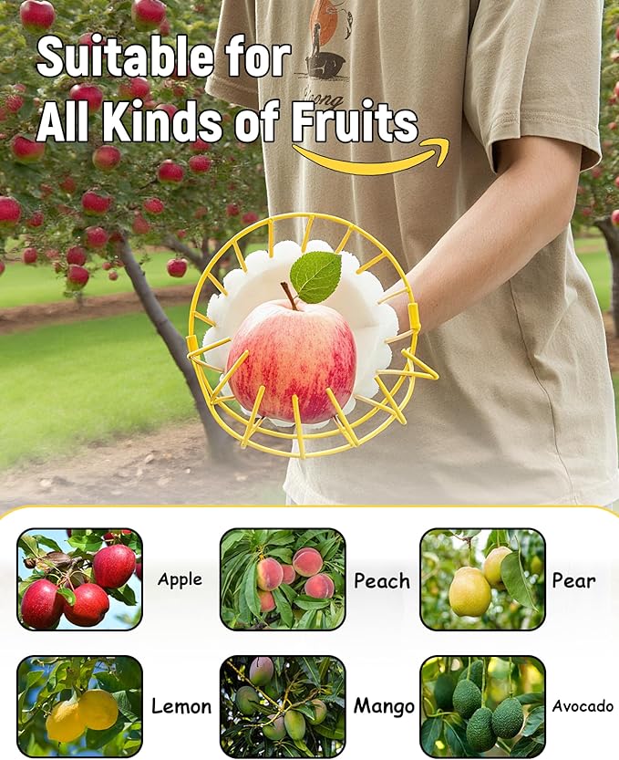 13.5FT Fruit Picker with Basket, Apple Picking Tool 35–161" Adjustable Pole, Long-Handle Mango Grabber, Tree Fruit Catcher for Harvesting Lemon Pear Orange Avocado Peach Citrus Grapefruit