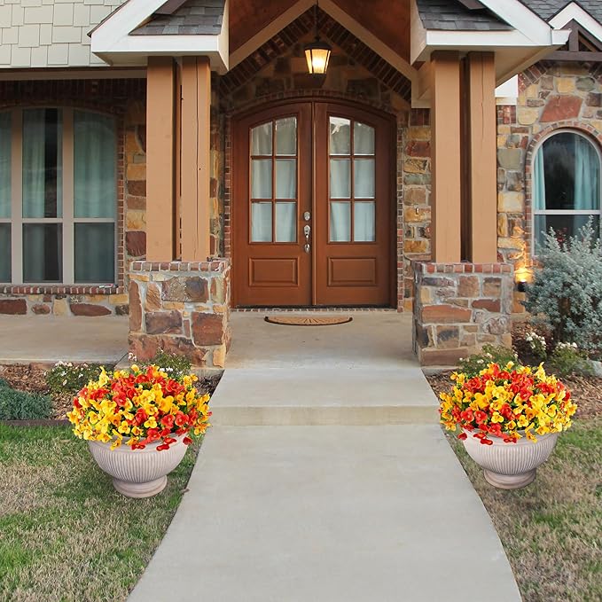 Artificial Pansies Faux Flowers Plants for Outdoor Outside Decoration, 12 Bundles Fake Pansy UV Resistant Realistic Silk Flowers Bouquets with Eucalyptus for Planter Front Door Garden Porch Patio Yard