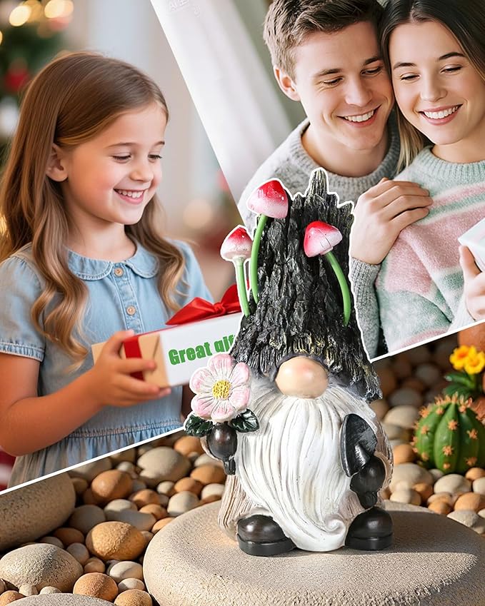 Gnomes Solar Lights Garden Decor Outdoor Statues Front Yard Lawn for Outside Balcony Patio Backyard House Porch Pool Home Decorations Art Housewarming Birthday Gifts Mom for Women