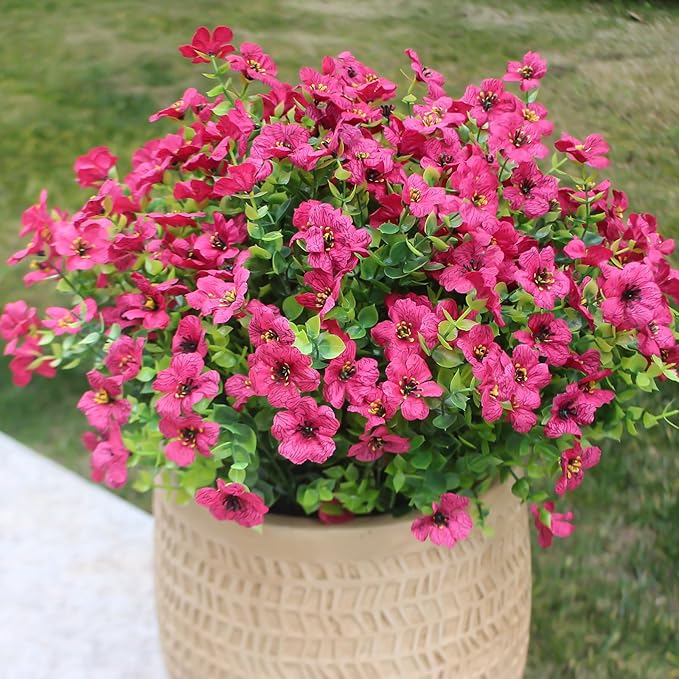 HIFORESTAR Rose Red Artificial Outdoor Flowers 12 Bundles Silk Fake Daisy Romantic Fake Plants Stems for Garden, Pergola, or Outdoor Party Decor Outside (Rose red Daisy)