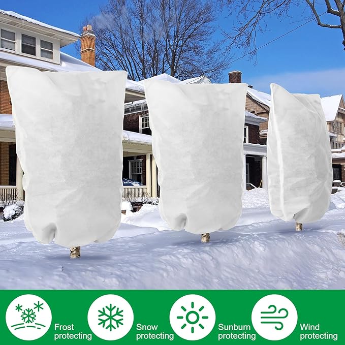 Vincreem 1 Pcs 10 x 10 ft Plant Covers Freeze Protection Extra Large Frost Cloth Plant Covers with Zipper Drawstring Winter Cold Weather Frost Blankets for Outdoor Palm Fruit Tree and Shrubs (White)