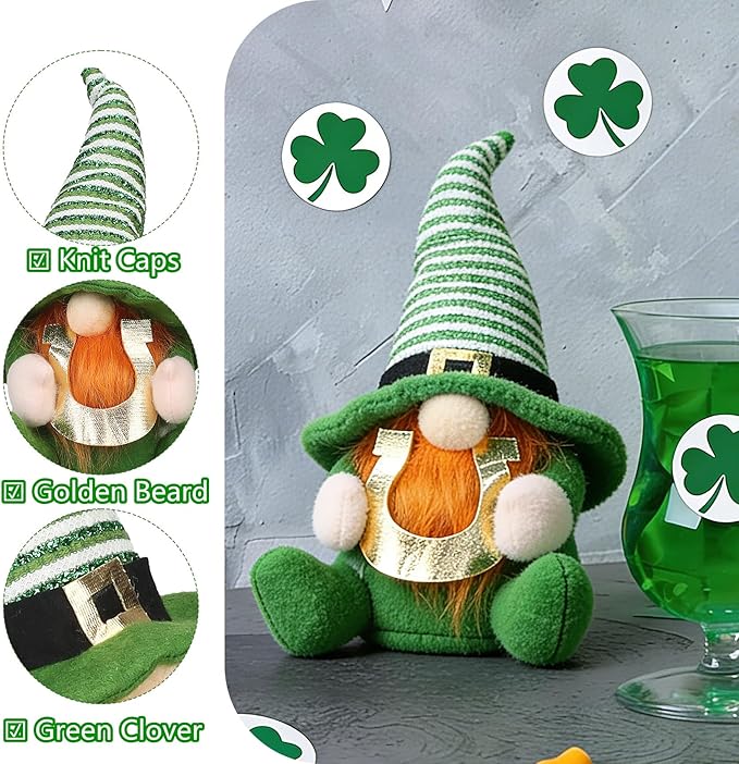 St Patricks Day Decorations Gnomes Plush St. Patrick's Decor Decoration Gifts Green Irish Elf Tomte Gnome Ornaments Accessories for Home Table