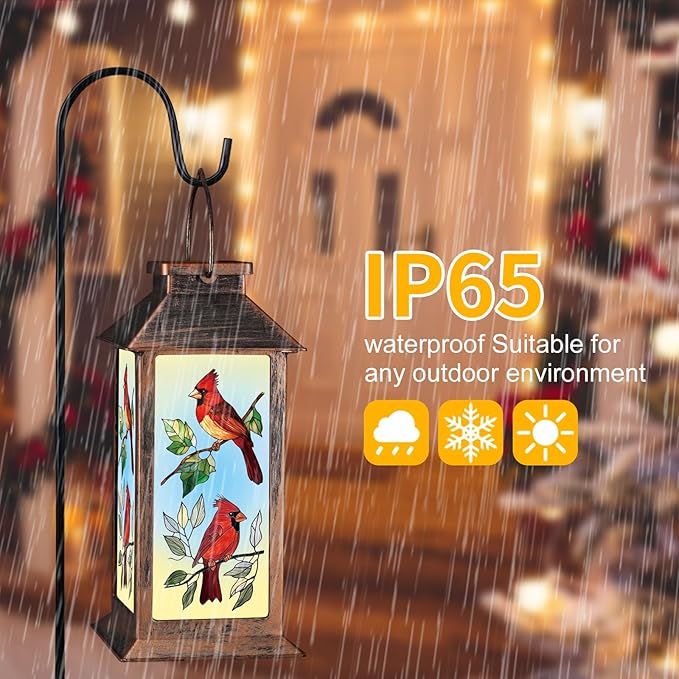 Solar Lanterns with Cardinal Theme Outdoor Waterproof Decorative Lights for Garden Birthday Gifts for Women, Mom, and Grandma Solar LED Hanging Lights for Yard, Patio, Lawn, and Porch(Limb)