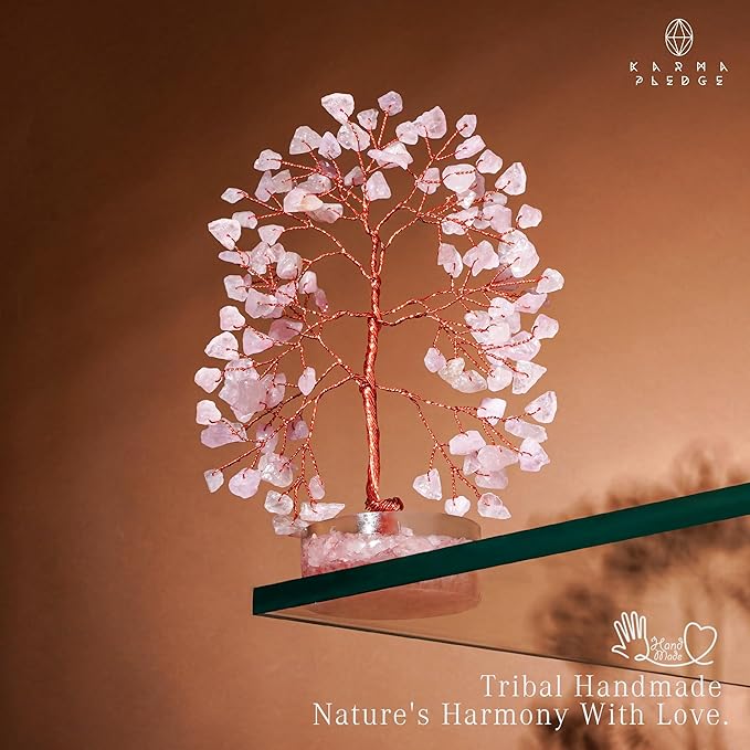 Crystal Tree for Home and Office Decor, Rose Quartz Chakra Healing Stones Handmade Feng Shui Tree of Life for Positive Energy, Money, Good Luck, Christmas Decor, Birthday Gifts for Women, Mom