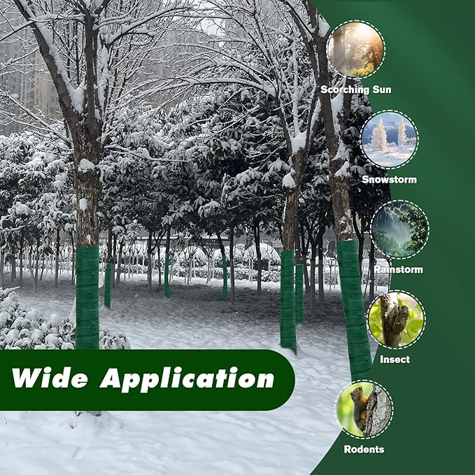 Winter Tree Protection Film, 65 ft x 2 pcs，Prevents Frostbite of Trees in Winter, Protects bark from Animal Damage, Suitable for Garden Ornamental Trees, Fruit Trees, and shrubs. (2, Green)