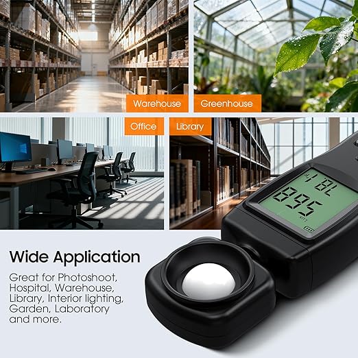 Digital Illuminance Light Meter, 0~200,000 Lux Range with 180º Rotating Sensor Light Meter Foot Candles, Backlight LCD Display, Handheld Light Meter for Plants, Photography, Indoor, Film Camera