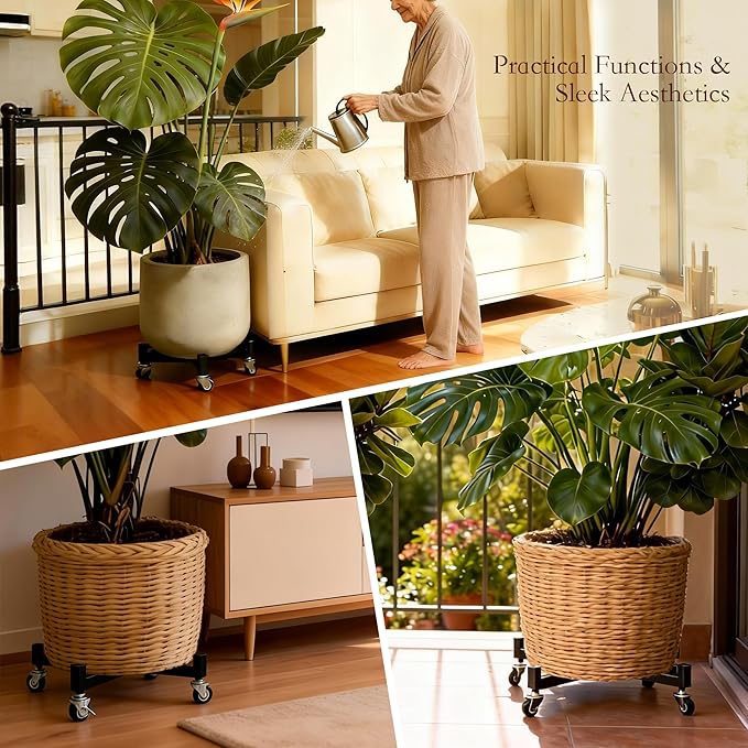 JzNova 2 Pack 12" Plant Caddy with Wheels, Heavy Duty Metal Rolling Plant Dolly, Plant Stand with Lockable Casters, Planter Pot Mover Indoor Outdoor, Fit 8-12 Inch Pot (12 INCH)