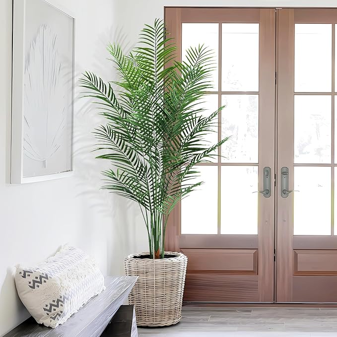 Artificial Palm Tree Outdoor 6.5ft, Large Fake Tropical Areca Palm Tree with 18 Trunks, Tall Faux Floor Plants for Indoor Outdoor-Living Rooms, Offices, Bedroom Home Decor