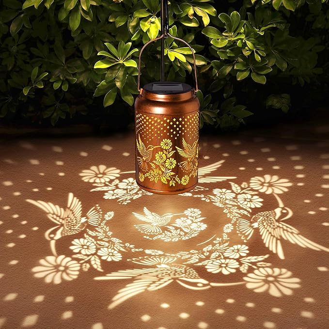Hummingbird Solar Lantern Outdoor Waterproof Christmas Gifts for Women Mom Grandma Garden Decor Hanging Lights Metal Solar Decorative Outside for Patio Yard Pathway Landscape