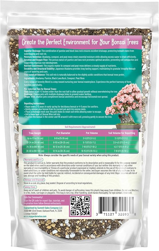 GARDENWISE Serenity Blend Bonsai Soil Mix – Moisture-Retentive & Organic for Flowering, Fruiting, and Tropical Bonsai Trees – Handcrafted in The USA with Akadama & Compost (1 Quart)